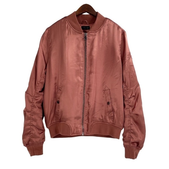 Topshop Jackets & Blazers - TOPSHOP Rust Rose Gold Satin Bomber Jacket